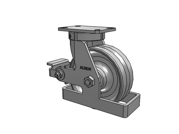 310 Series Top Plate Swivel Caster with 8 x 3 Clear Coat Enamel VF - Drop-Forged Steel V-Groove Wheel and Poly Cam Brake