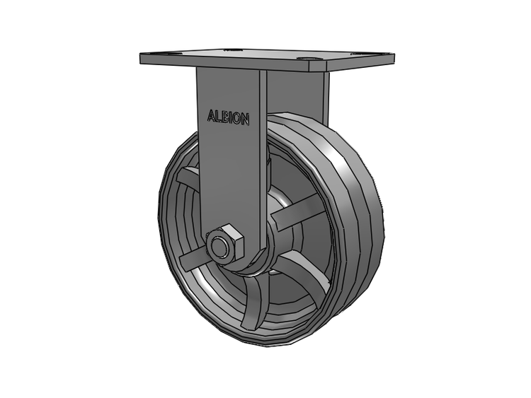 310 Series Top Plate Rigid Caster with 8 x 3 Silver Enamel Paint VG - Cast Iron V-Groove Wheel