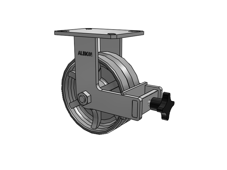 310 Series Top Plate Rigid Caster with 8 x 3 Silver Enamel Paint VG - Cast Iron V-Groove Wheel and Face Brake