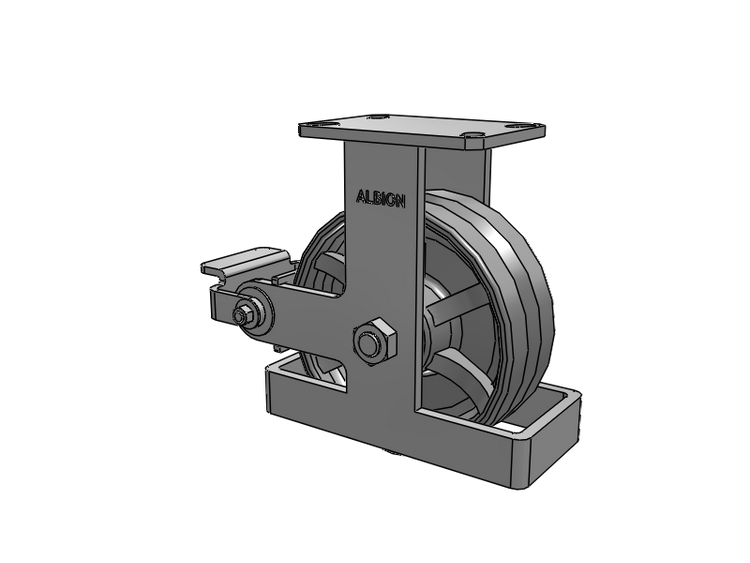 310 Series Top Plate Rigid Caster with 8 x 3 Silver Enamel Paint VG - Cast Iron V-Groove Wheel and Poly Cam Brake
