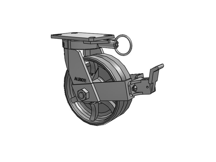 310 Series Top Plate Swivel Caster with 8 x 3 Silver Enamel Paint VG - Cast Iron V-Groove Wheel and Face Brake