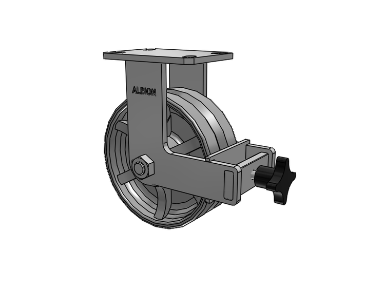 310 Series Top Plate Rigid Caster with 8 x 3 Silver Enamel Paint VG - Cast Iron V-Groove Wheel and Face Brake