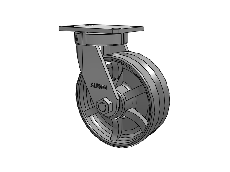 310 Series Top Plate Swivel Caster with 8 x 3 Silver Enamel Paint VG - Cast Iron V-Groove Wheel