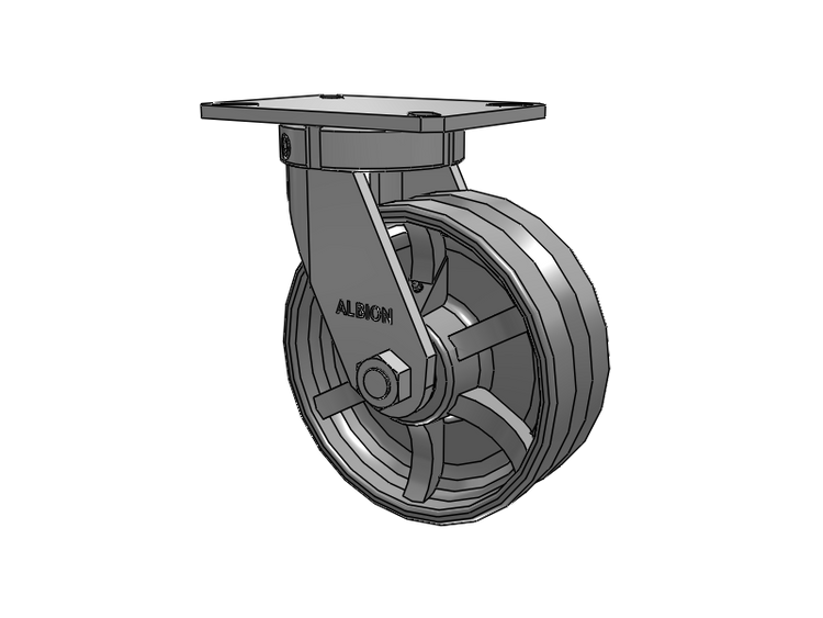 310 Series Top Plate Swivel Caster with 8 x 3 Silver Enamel Paint VG - Cast Iron V-Groove Wheel