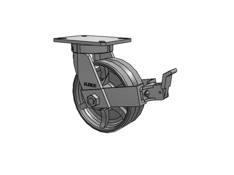 310 Series Top Plate Swivel Caster with 8 x 3 Silver Enamel Paint VG - Cast Iron V-Groove Wheel and Face Brake