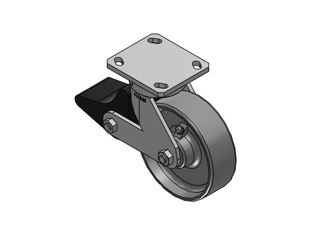 110 Series Kingpinless Top Plate Swivel Caster with 6 x 2 Clear Coat Enamel FS - Drop-Forged Steel Wheel and Poly Lock Integrated Brake
