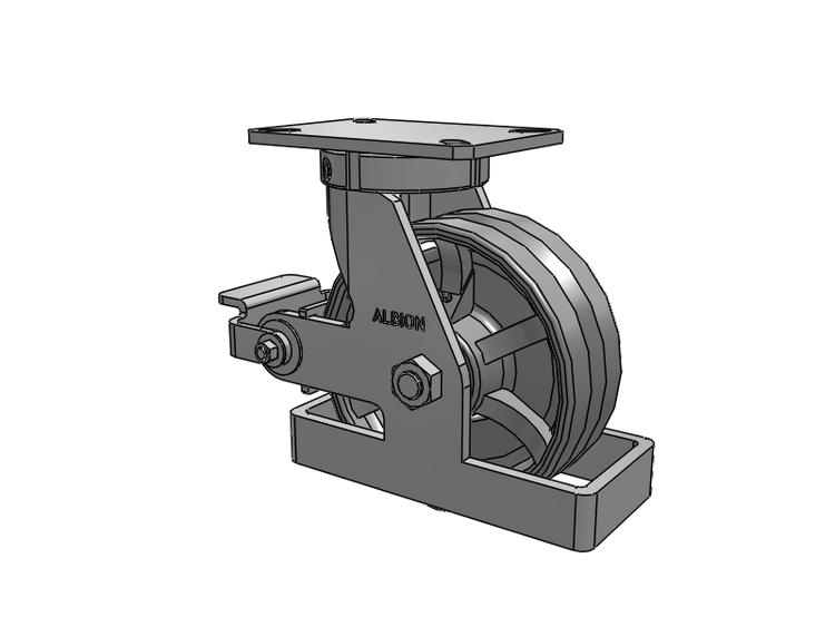310 Series Top Plate Swivel Caster with 8 x 3 Silver Enamel Paint VG - Cast Iron V-Groove Wheel and Poly Cam Brake