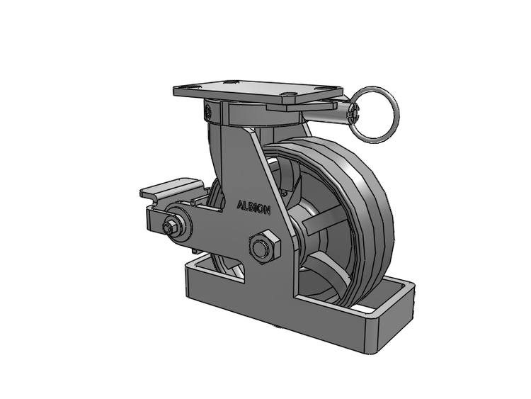 310 Series Top Plate Swivel Caster with 8 x 3 Silver Enamel Paint VG - Cast Iron V-Groove Wheel and Poly Cam Brake