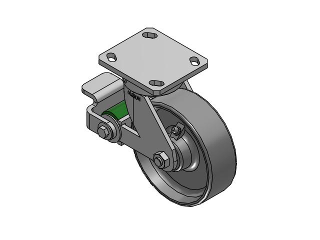 110 Series Kingpinless Top Plate Swivel Caster with 6 x 2 Clear Coat Enamel FS - Drop-Forged Steel Wheel and Poly Cam Brake