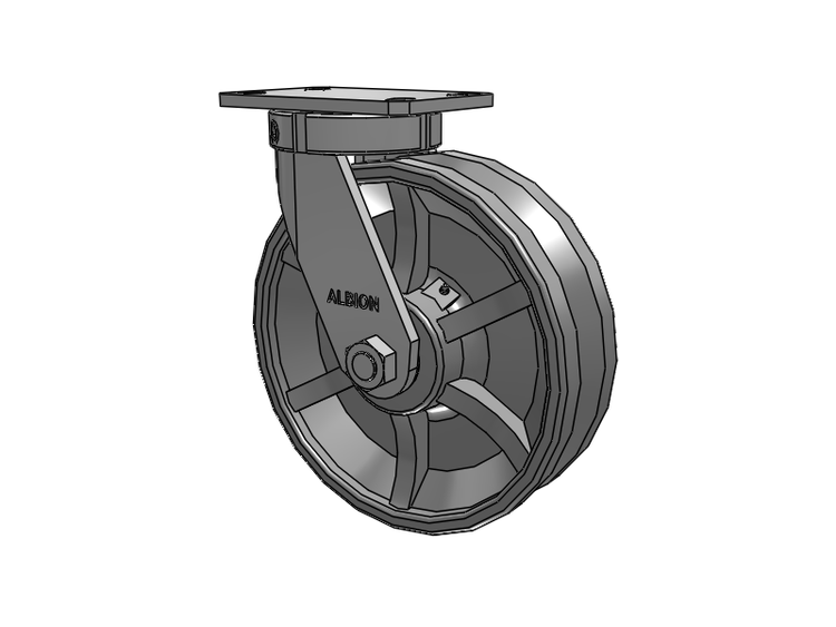 310 Series Top Plate Swivel Caster with 10 x 3 Silver Enamel Paint VG - Cast Iron V-Groove Wheel