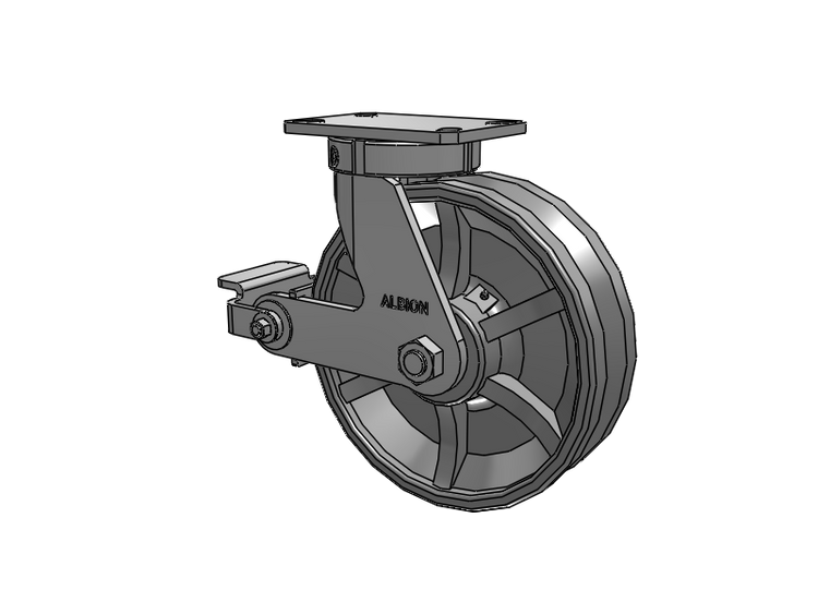 310 Series Top Plate Swivel Caster with 10 x 3 Silver Enamel Paint VG - Cast Iron V-Groove Wheel and Poly Cam Brake