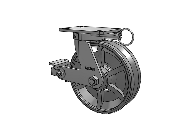 310 Series Top Plate Swivel Caster with 10 x 3 Silver Enamel Paint VG - Cast Iron V-Groove Wheel and Poly Cam Brake
