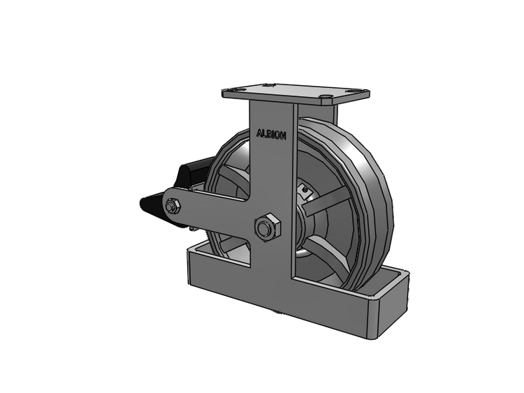 310 Series Top Plate Rigid Caster with 10 x 3 Silver Enamel Paint VG - Cast Iron V-Groove Wheel and Poly Lock Integrated Brake