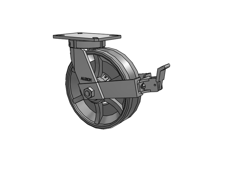 310 Series Top Plate Swivel Caster with 10 x 3 Silver Enamel Paint VG - Cast Iron V-Groove Wheel and Face Brake