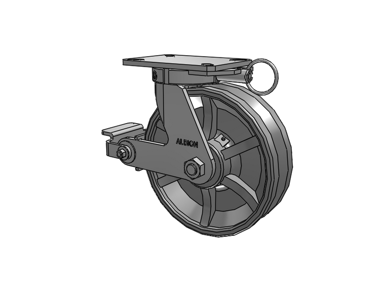 310 Series Top Plate Swivel Caster with 10 x 3 Silver Enamel Paint VG - Cast Iron V-Groove Wheel and Poly Cam Brake