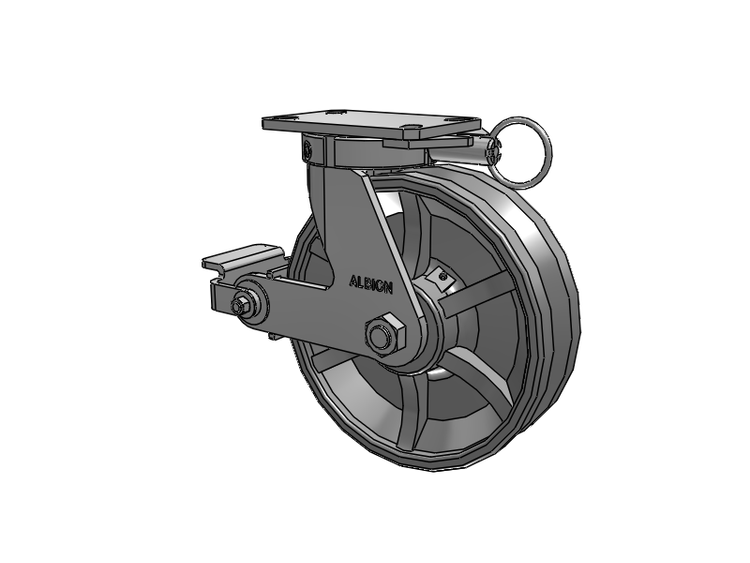 310 Series Top Plate Swivel Caster with 10 x 3 Silver Enamel Paint VG - Cast Iron V-Groove Wheel and Poly Cam Brake