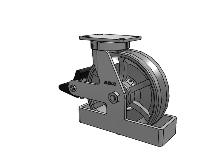 310 Series Top Plate Swivel Caster with 10 x 3 Silver Enamel Paint VG - Cast Iron V-Groove Wheel and Poly Lock Integrated Brake