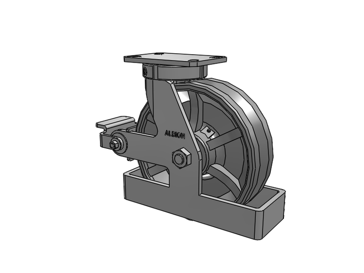 310 Series Top Plate Swivel Caster with 10 x 3 Silver Enamel Paint VG - Cast Iron V-Groove Wheel and Poly Cam Brake