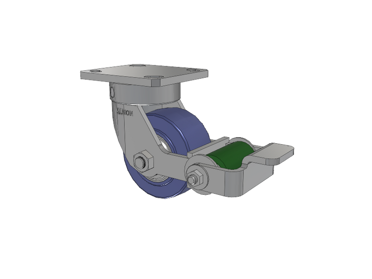 110 Series Kingpinless Top Plate Swivel Caster with 4 x 2 Blue HF - HydroTech (Flat) Wheel and Poly Cam Brake