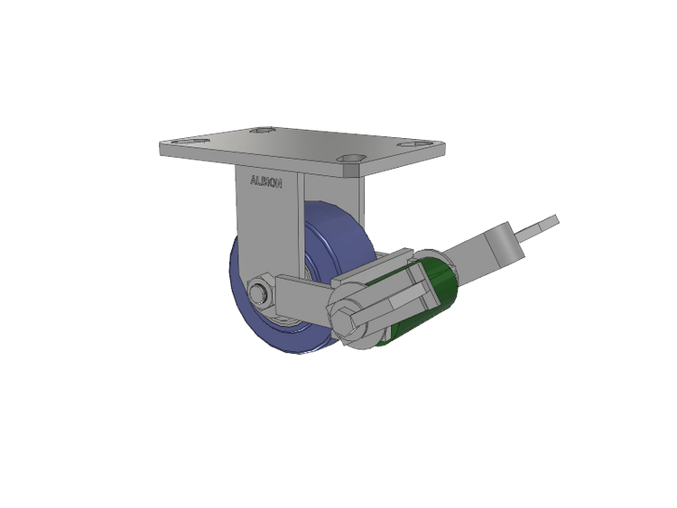 110 Series Kingpinless Top Plate Rigid Caster with 4 x 2 Blue HF - HydroTech (Flat) Wheel and Poly Cam Brake