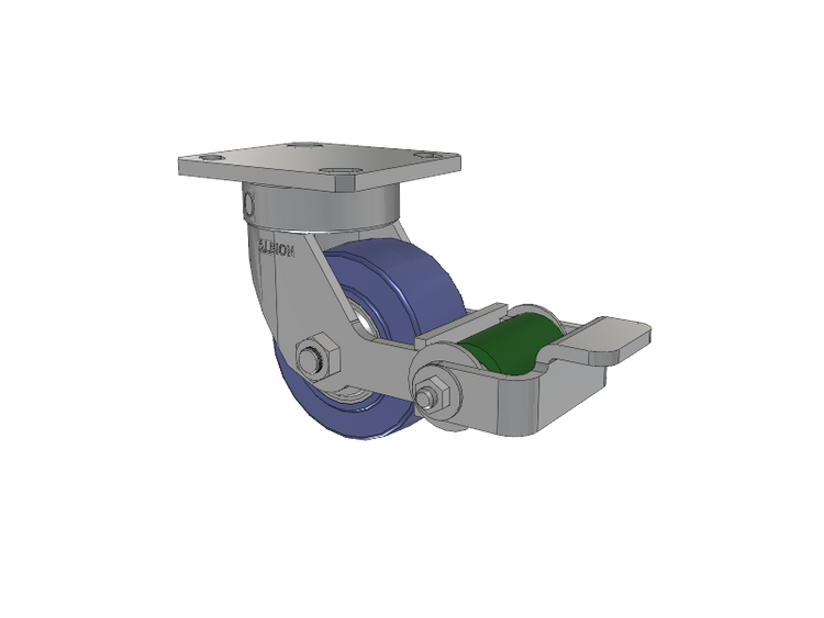 110 Series Kingpinless Top Plate Swivel Caster with 4 x 2 Blue HF - HydroTech (Flat) Wheel and Poly Cam Brake