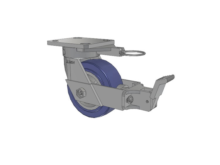 110 Series Kingpinless Top Plate Swivel Caster with 5 x 2 Blue HF - HydroTech (Flat) Wheel and Face Brake
