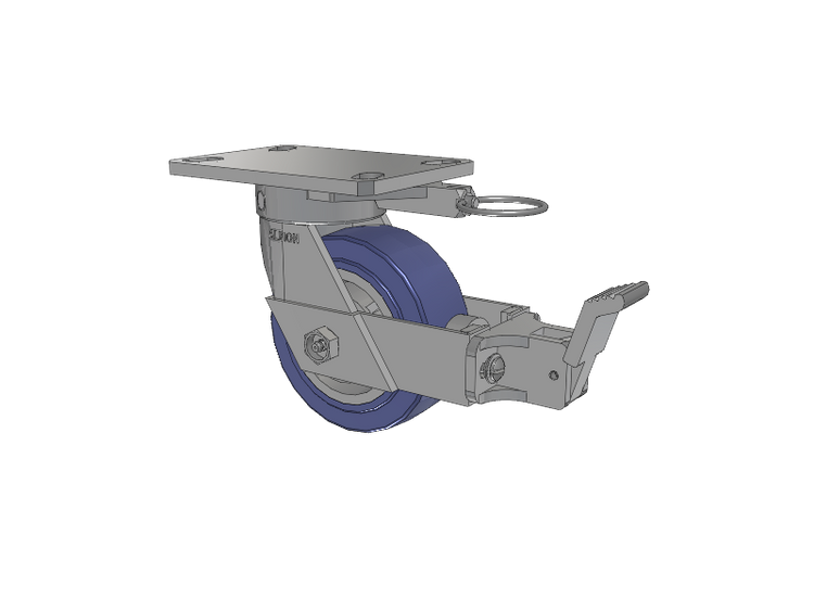 110 Series Kingpinless Top Plate Swivel Caster with 5 x 2 Blue HF - HydroTech (Flat) Wheel and Face Brake