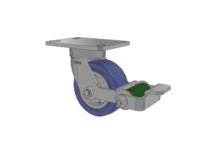 110 Series Kingpinless Top Plate Swivel Caster with 5 x 2 Blue HF - HydroTech (Flat) Wheel and Poly Cam Brake