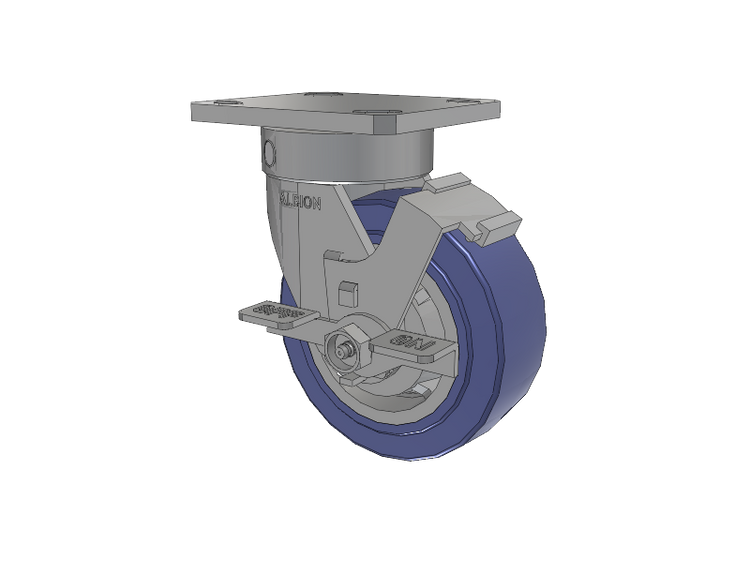 110 Series Kingpinless Top Plate Swivel Caster with 5 x 2 Blue HF - HydroTech (Flat) Wheel and Face Brake