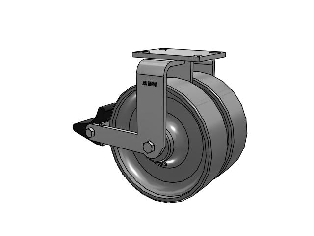 315 Series Top Plate Rigid Caster with 10 x 3 FS - Drop-Forged Steel Wheel and Poly Lock Integrated Brake