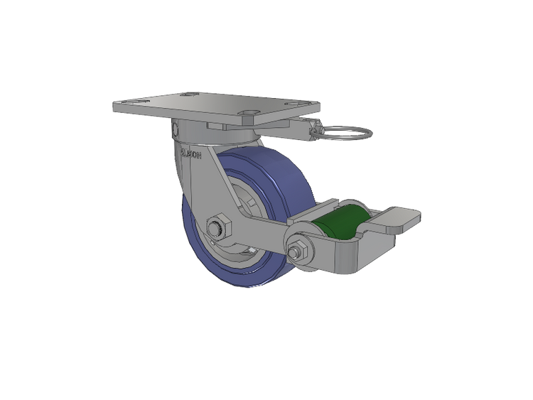 110 Series Kingpinless Top Plate Swivel Caster with 5 x 2 Blue HF - HydroTech (Flat) Wheel and Poly Cam Brake