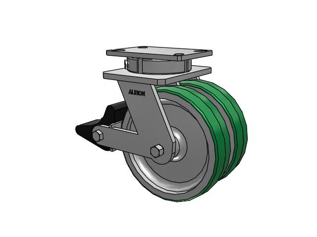 315 Series Top Plate Swivel Caster with 8 x 2 PD - Polyurethane (Aluminum Core) Wheel and Poly Lock Integrated Brake