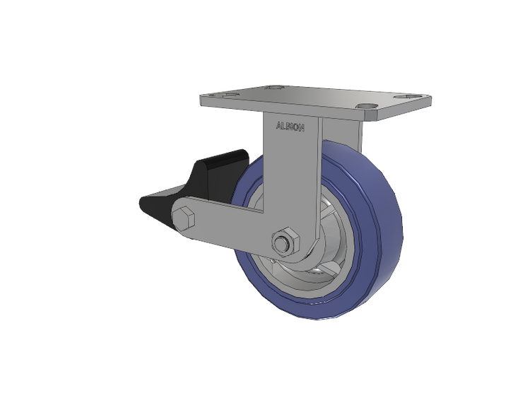 110 Series Kingpinless Top Plate Rigid Caster with 6 x 2 Blue HF - HydroTech (Flat) Wheel and Poly Lock Integrated Brake