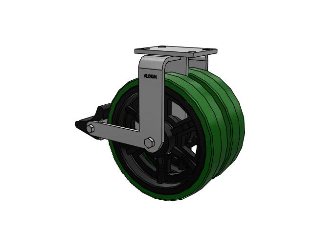 315 Series Top Plate Rigid Caster with 12 x 3 PX - Thick Polyurethane (Cast Iron Core) Wheel and Poly Lock Integrated Brake