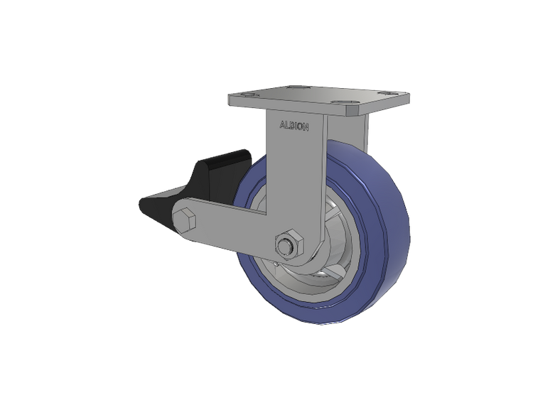 110 Series Kingpinless Top Plate Rigid Caster with 6 x 2 Blue HF - HydroTech (Flat) Wheel and Poly Lock Integrated Brake