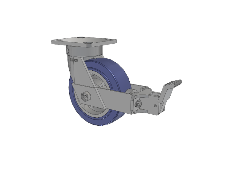 110 Series Kingpinless Top Plate Swivel Caster with 6 x 2 Blue HF - HydroTech (Flat) Wheel and Face Brake