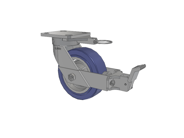110 Series Kingpinless Top Plate Swivel Caster with 6 x 2 Blue HF - HydroTech (Flat) Wheel and Face Brake