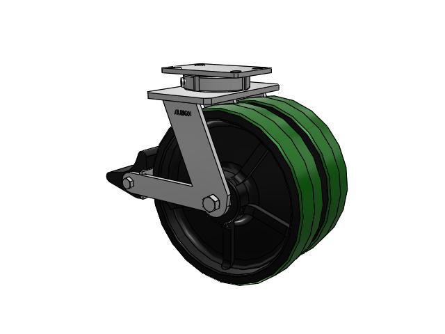 315 Series Top Plate Swivel Caster with 12 x 3 PY - Polyurethane (Cast Iron Core) Wheel and Poly Lock Integrated Brake