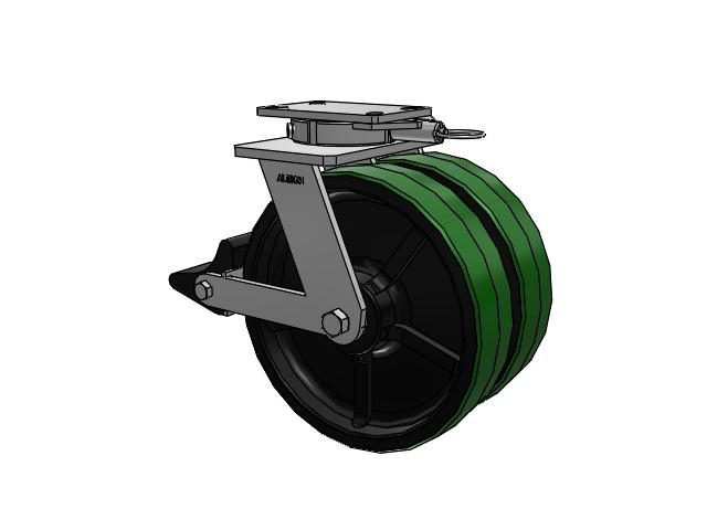 315 Series Top Plate Swivel Caster with 12 x 3 PY - Polyurethane (Cast Iron Core) Wheel and Poly Lock Integrated Brake