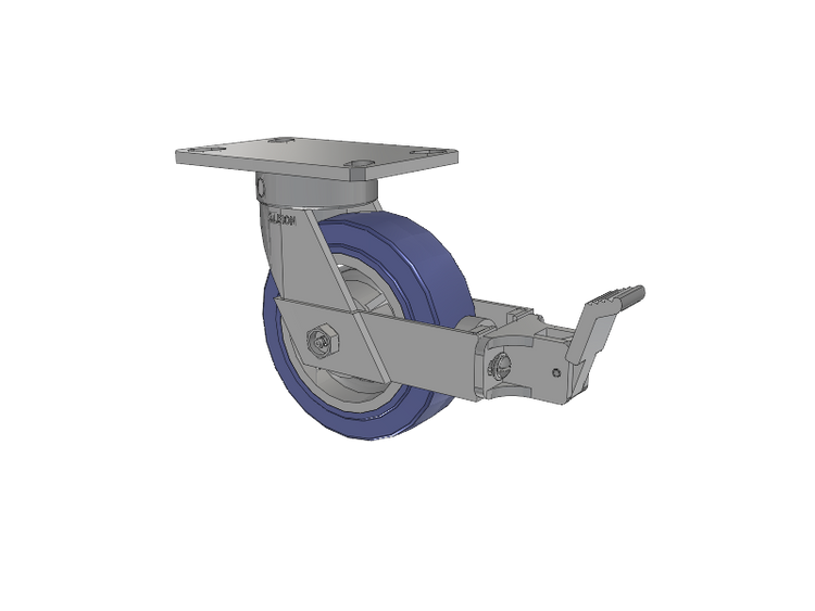110 Series Kingpinless Top Plate Swivel Caster with 6 x 2 Blue HF - HydroTech (Flat) Wheel and Face Brake