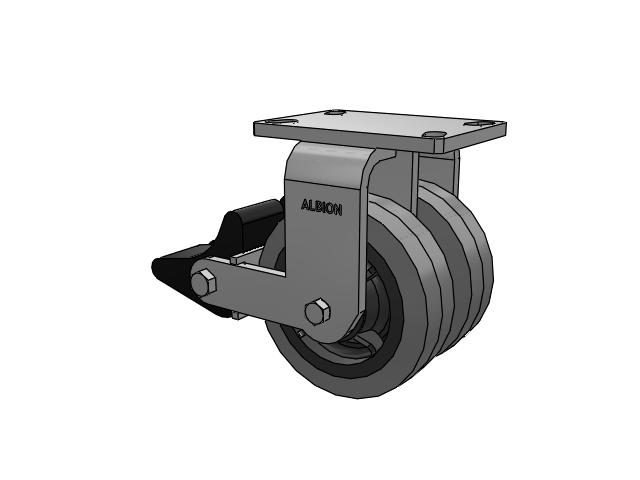 315 Series Top Plate Rigid Caster with 6 x 2 XS - Performa X-tra Soft Rubber (Flat) - Prevenz Antimicrobial Wheel and Poly Lock Integrated Brake