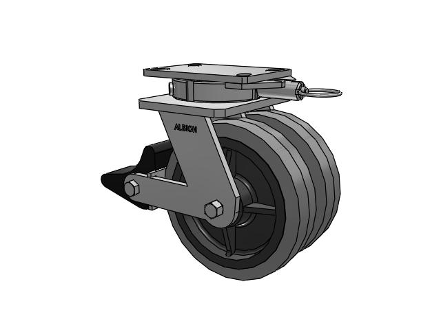315 Series Top Plate Swivel Caster with 8 x 2 XS - Performa X-tra Soft Rubber (Flat) - Prevenz Antimicrobial Wheel and Poly Lock Integrated Brake