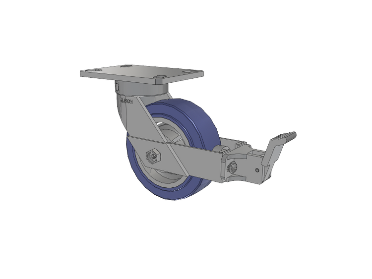 110 Series Kingpinless Top Plate Swivel Caster with 6 x 2 Blue HF - HydroTech (Flat) Wheel and Face Brake