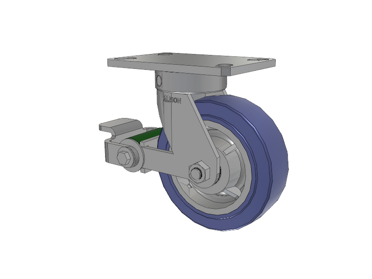 110 Series Kingpinless Top Plate Swivel Caster with 6 x 2 Blue HF - HydroTech (Flat) Wheel and Poly Cam Brake