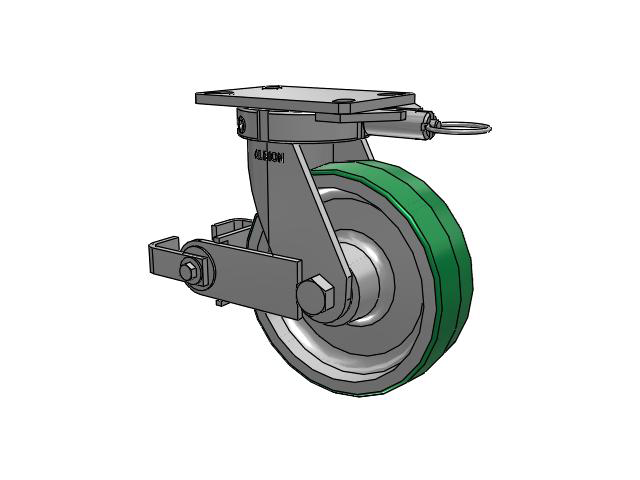 330 Series Top Plate Swivel Caster with 8 x 2.5 Green Tread on Aluminum Core PD - Polyurethane (Aluminum Core) Wheel and Poly Cam Brake