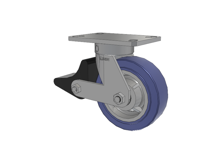 110 Series Kingpinless Top Plate Swivel Caster with 6 x 2 Blue HF - HydroTech (Flat) Wheel and Poly Lock Integrated Brake