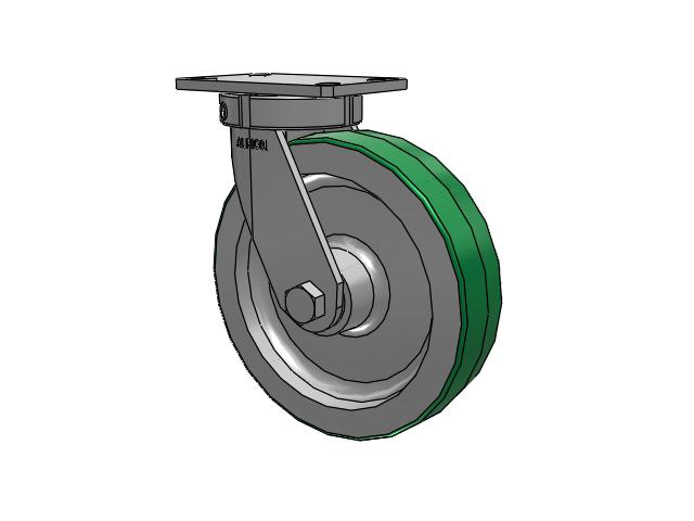 330 Series Top Plate Swivel Caster with 10 x 2.5 Green Tread on Aluminum Core PD - Polyurethane (Aluminum Core) Wheel