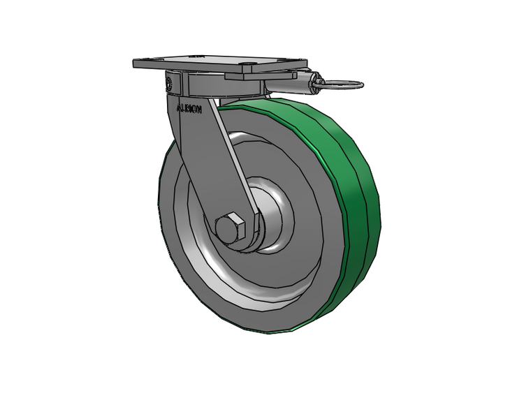 330 Series Top Plate Swivel Caster with 10 x 3 Green Tread on Aluminum Core PD - Polyurethane (Aluminum Core) Wheel