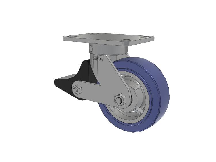 110 Series Kingpinless Top Plate Swivel Caster with 6 x 2 Blue HF - HydroTech (Flat) Wheel and Poly Lock Integrated Brake