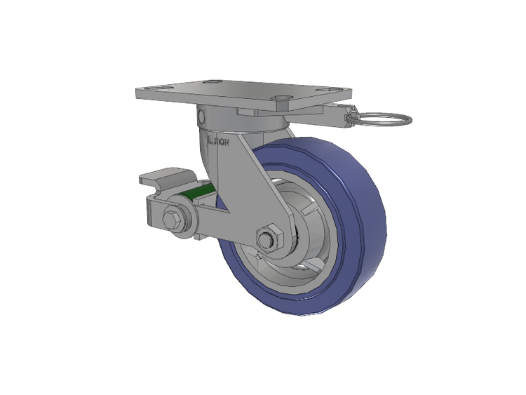 110 Series Kingpinless Top Plate Swivel Caster with 6 x 2 Blue HF - HydroTech (Flat) Wheel and Poly Cam Brake